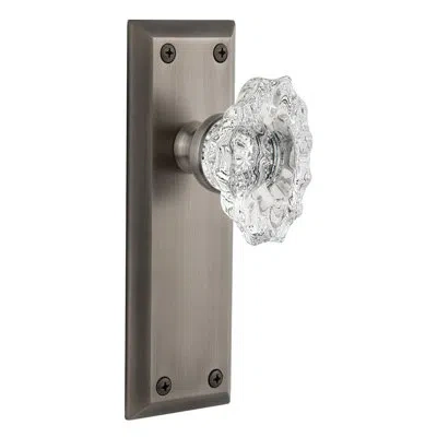 Grandeur Fifth Avenue Plate Double Dummy With Biarritz Crystal Door Knob In Antique Pewter