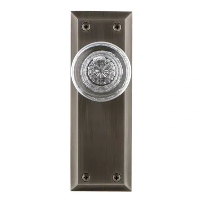 Grandeur Fifth Avenue Plate Double Dummy With Bordeaux Crystal Door Knob In Antique Pewter