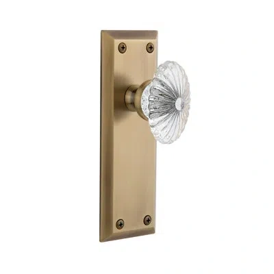 Grandeur Fifth Avenue Plate Double Dummy With Burgundy Crystal Door Knob In Vintage Brass