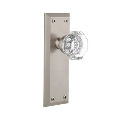 Grandeur Fifth Avenue Plate Double Dummy With Chambord Crystal Door Knob In Satin Nickel