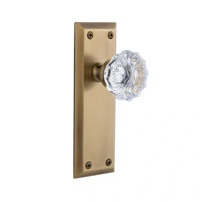 Grandeur Fifth Avenue Plate Double Dummy With Fontainebleau Crystal Door Knob In Vintage Brass