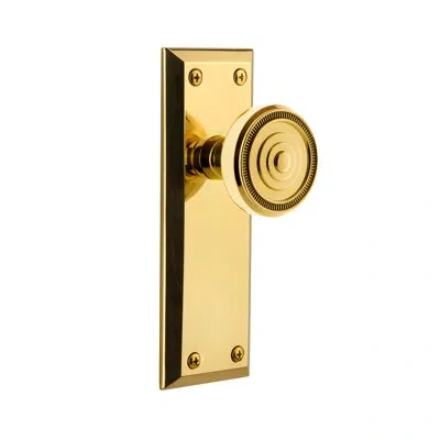 Grandeur Fifth Avenue Plate Double Dummy With Soleil Door Knob In Polished Brass