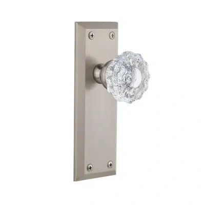 Grandeur Fifth Avenue Plate Double Dummy With Versailles Crystal Door Knob In Satin Nickel
