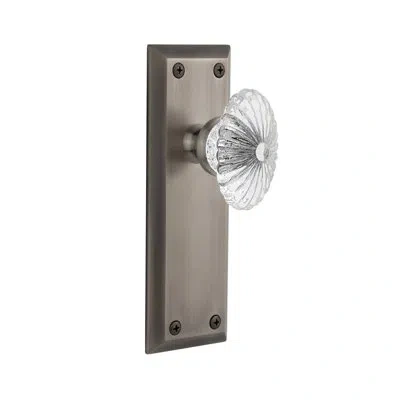 Grandeur Fifth Avenue Plate Privacy With Burgundy Crystal Door Knob In Antique Pewter