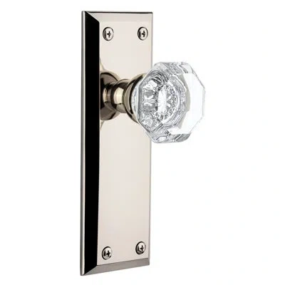 Grandeur Fifth Avenue Plate Single Dummy With Chambord Crystal Door Knob In Polished Nickel