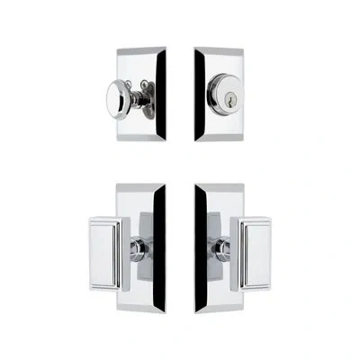 Grandeur Fifth Avenue Short Plate Entry Set With Carre Knob In Bright Chrome