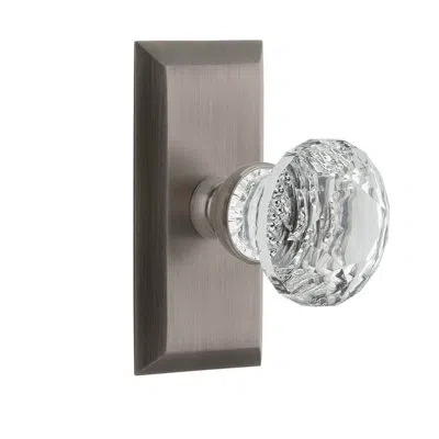 Grandeur Fifth Avenue Short Plate Passage With Brilliant Crystal Door Knob In Antique Pewter