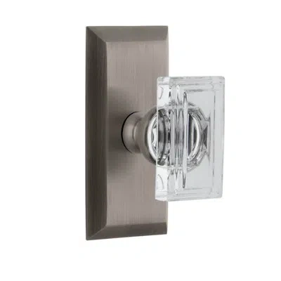 Grandeur Fifth Avenue Short Plate Passage With Carré Crystal Door Knob In Antique Pewter