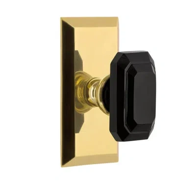 Grandeur Fifth Avenue Short Plate Single Dummy With Baguette Black Crystal Door Knob In Lifetime Brass