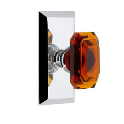 Grandeur Fifth Avenue Short Plate With Baguette Crystal Knob In Bright Chrome