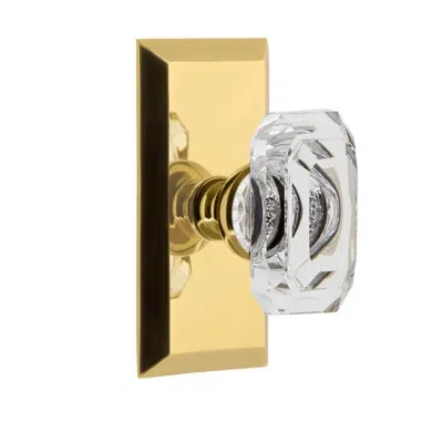 Grandeur Fifth Avenue Short Plate With Baguette Crystal Knob In Lifetime Brass