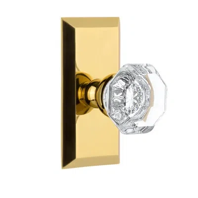 Grandeur Fifth Avenue Short Plate With Chambord Crystal Knob In Satin Brass