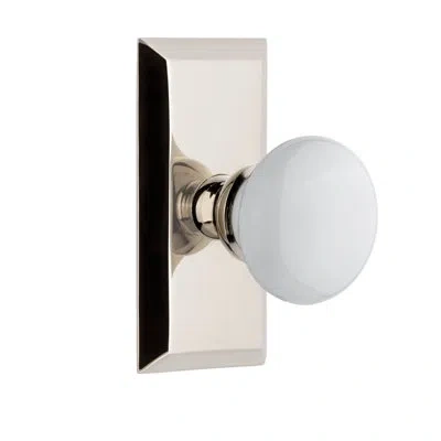 Grandeur Fifth Avenue Short Plate With Hyde Park Knob In Polished Nickel