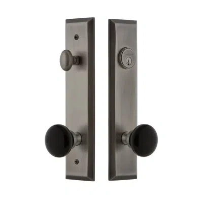 Grandeur Fifth Avenue Tall Plate Complete Entry Set With Single Cylinder Deadbolot And Coventry Knob In Antique Pewter