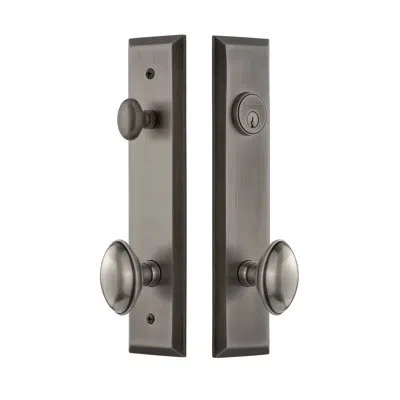 Grandeur Fifth Avenue Tall Plate Complete Entry Set With Single Cylinder Deadbolot And Eden Prairie Knob In Antique Pewter