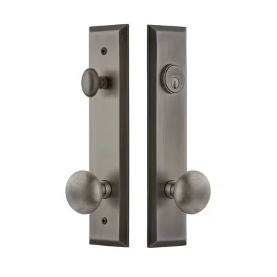 Grandeur Fifth Avenue Tall Plate Complete Entry Set With Single Cylinder Deadbolot And Fifth Avenue Knob In Antique Pewter