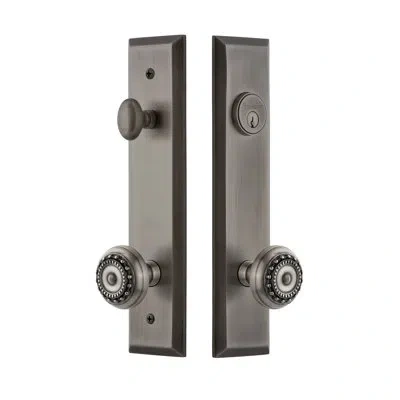 Grandeur Fifth Avenue Tall Plate Complete Entry Set With Single Cylinder Deadbolot And Parthenon Knob In Antique Pewter