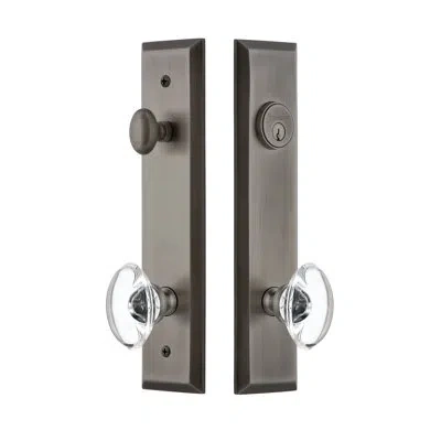 Grandeur Fifth Avenue Tall Plate Complete Entry Set With Single Cylinder Deadbolot And Provence Knob In Antique Pewter
