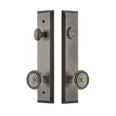 Grandeur Fifth Avenue Tall Plate Complete Entry Set With Single Cylinder Deadbolot And Soleil Knob In Antique Pewter