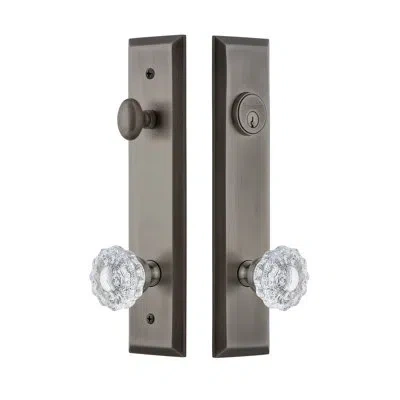 Grandeur Fifth Avenue Tall Plate Complete Entry Set With Single Cylinder Deadbolot And Versailles Knob In Antique Pewter