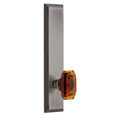 Grandeur Fifth Avenue Tall Plate Privacy With Baguette Amber Crystal Door Knob In Antique Pewter