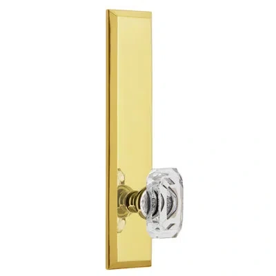 Grandeur Fifth Avenue Tall Plate Privacy With Baguette Clear Crystal Door Knob In Lifetime Brass