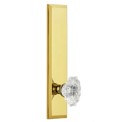 Grandeur Fifth Avenue Tall Plate Privacy With Biarritz Door Knob In Polished Brass