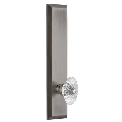 Grandeur Fifth Avenue Tall Plate Privacy With Burgundy Crystal Door Knob In Antique Pewter