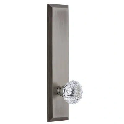 Grandeur Fifth Avenue Tall Plate Privacy With Fontainebleau Crystal Door Knob In Antique Pewter