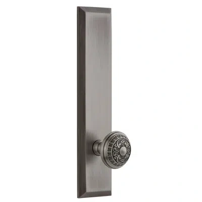 Grandeur Fifth Avenue Tall Plate Privacy With Windsor Door Knob In Antique Pewter