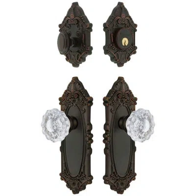 Grandeur Grande Victorian Long Plate Entry Set With Versailles Crystal Knob In Timeless Bronze In Black