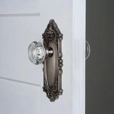 Grandeur Grande Victorian Plate Double Dummy With Bordeaux Crystal Door Knob In Antique Pewter