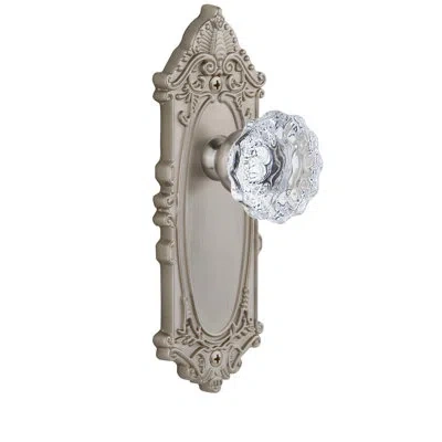 Grandeur Grande Victorian Plate Double Dummy With Fontainebleau Crystal Door Knob In Satin Nickel