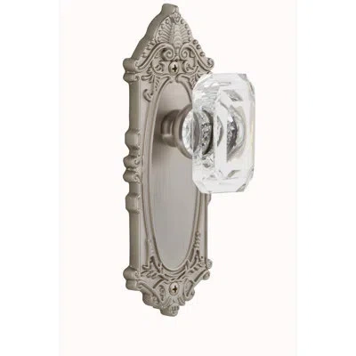 Grandeur Grande Victorian Plate Passage With Baguette Crystal Door Knob In Satin Nickel