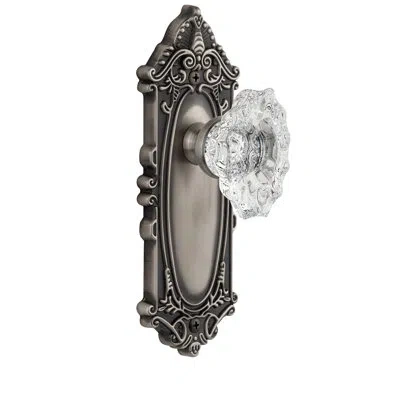 Grandeur Grande Victorian Plate Passage With Biarritz Crystal Door Knob In Antique Pewter