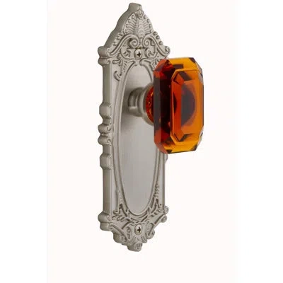 Grandeur Grande Victorian Plate Privacy With Baguette Crystal Door Knob In Satin Nickel