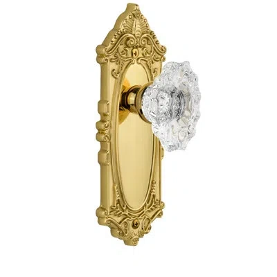 Grandeur Grande Victorian Plate Single Dummy With Biarritz Crystal Door Knob In Polished Brass