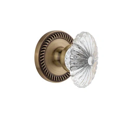 Grandeur Newport Plate Passage With Burgundy Crystal Door Knob In Vintage Brass