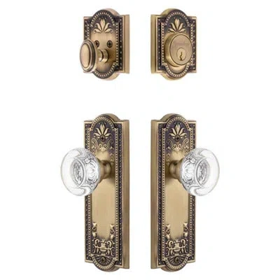 Grandeur Parthenon Long Plate Entry Set With Bordeaux Crystal Knob In Vintage Brass In Gold