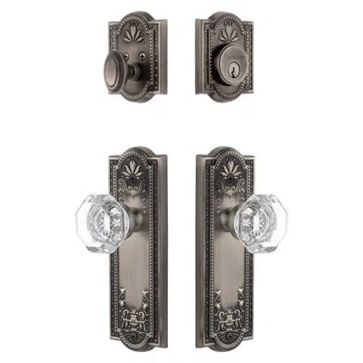 Grandeur Parthenon Long Plate Entry Set With Chambord Crystal Knob In Antique Pewter In Brown