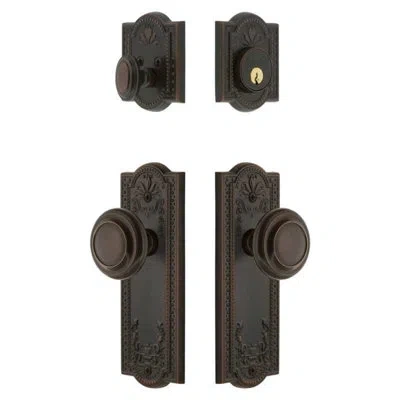 Grandeur Parthenon Long Plate Entry Set With Circulaire Knob In Timeless Bronze In Brown