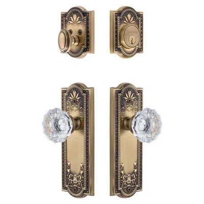 Grandeur Parthenon Long Plate Entry Set With Fontainebleau Crystal Knob In Vintage Brass In Gold