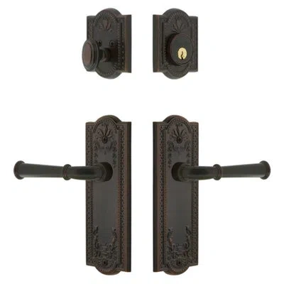 Grandeur Parthenon Long Plate Entry Set With Georgetown Lever In Timeless Bronze In Black