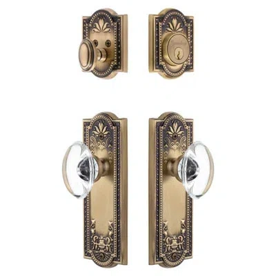 Grandeur Parthenon Long Plate Entry Set With Provence Crystal Knob In Vintage Brass In Brown