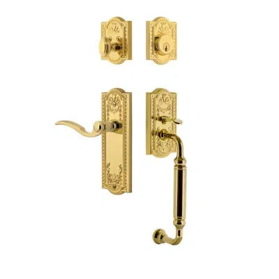 Grandeur Parthenon Plate C Grip Entry Set Bellagio Lever In Lifetime Brass In Gold