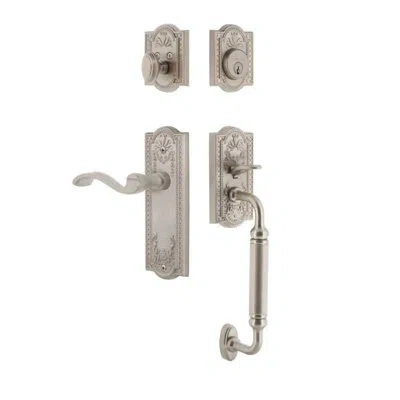 Grandeur Parthenon Plate C Grip Entry Set Portofino Lever In Satin Nickel In Brown