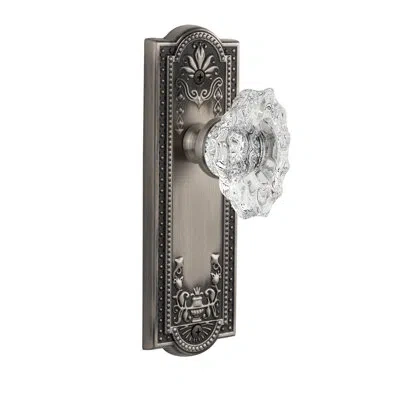 Grandeur Parthenon Plate Double Dummy With Biarritz Crystal Door Knob In Antique Pewter