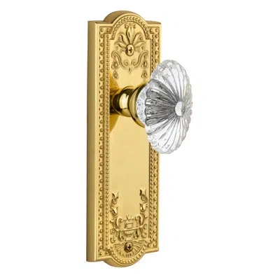 Grandeur Parthenon Plate Double Dummy With Burgundy Crystal Door Knob In Polished Brass