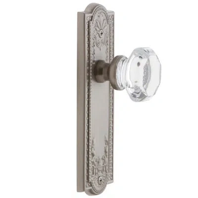 Grandeur Parthenon Plate Double Dummy With Chambord Crystal Door Knob In Satin Nickel