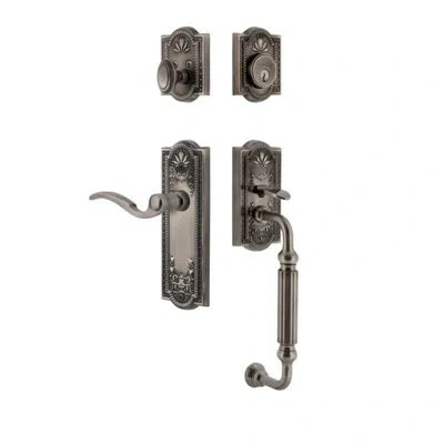 Grandeur Parthenon Plate F Grip Entry Set Bellagio Lever In Antique Pewter In Gray